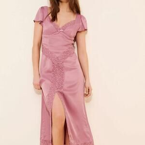 Free People Pink Skies Lace Trim MIdi Dress